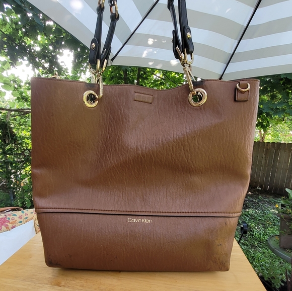 Calvin Klein Reversible Tote With Pouch, Faux Leather Black Brown, Shoulder Bag - Picture 2 of 12